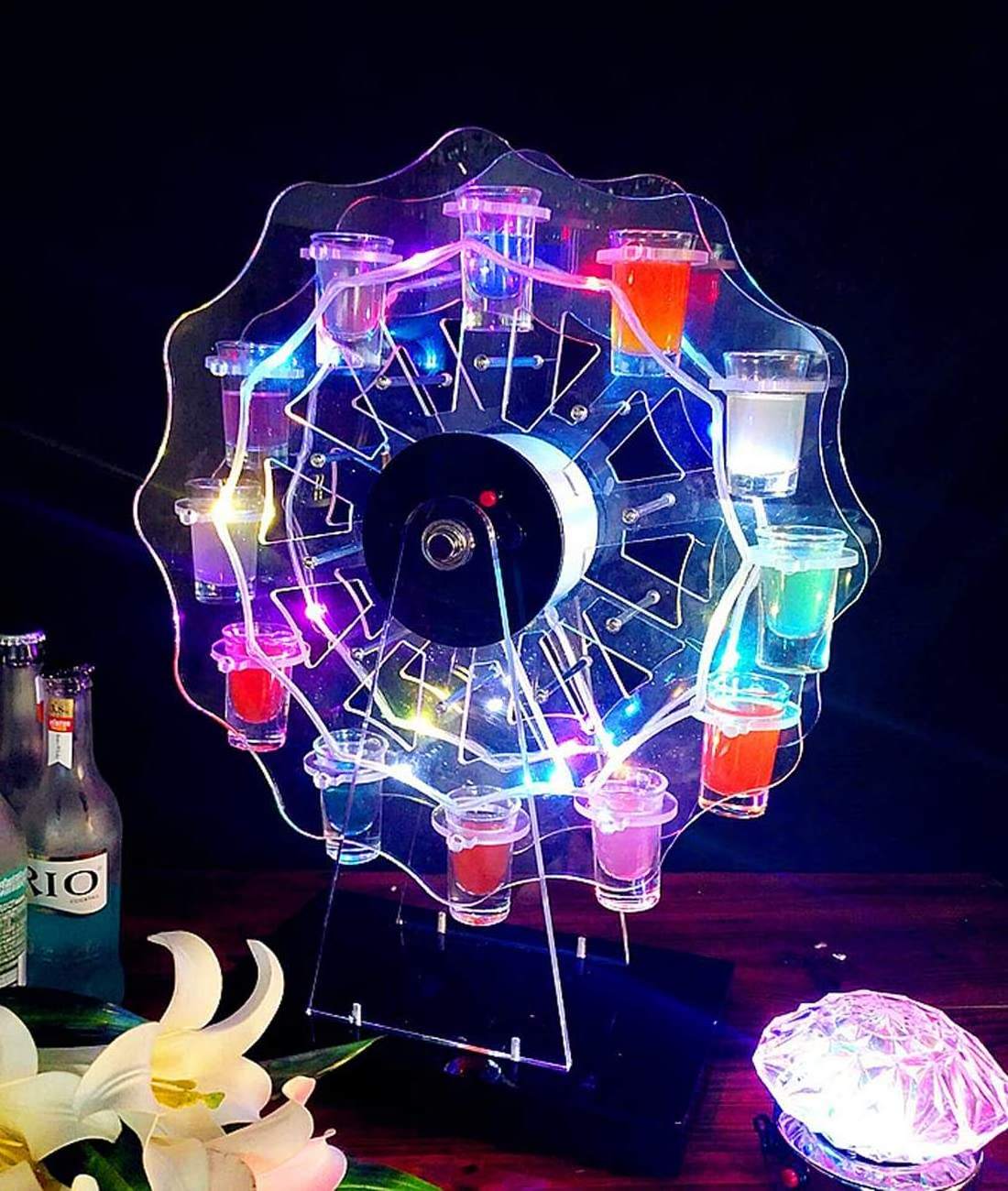 12 Glasses Cups for KTV bar LED Lighted Bar Liquor Shelf Ferris Wheel Acrylic Champagne Wine Glass Holder Display