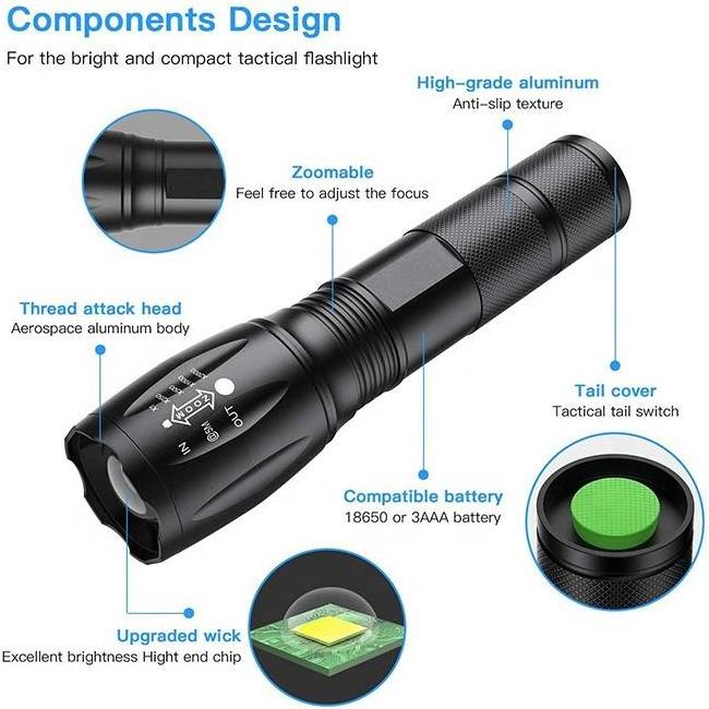 High quality Powerful DRY BATTERY 6000K 5W Zoomable Handheld AAA Rechargeable Waterproof Zoom Torch LED Flashlight