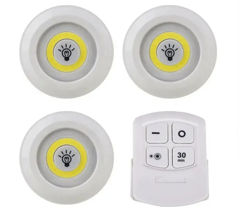 Low MOQ Limite OEM In Stock General Popular Ultra Bright 3PK Remote Control COB Push Light Under Cabinet Light