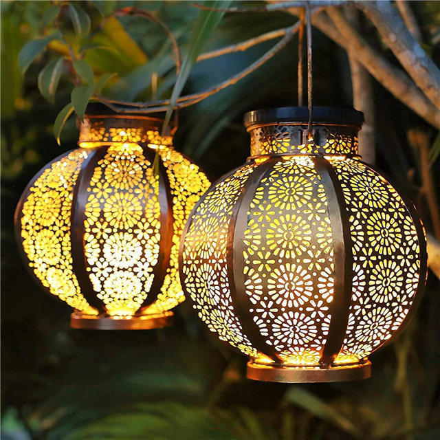 Garden decoration Lanterns LED Solar Flame Latern Lamp Solar powered Special Shadow Metal Iron Lantern