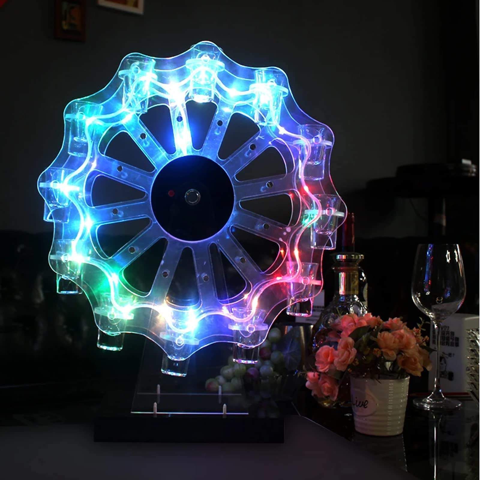 12 Glasses Cups for KTV bar LED Lighted Bar Liquor Shelf Ferris Wheel Acrylic Champagne Wine Glass Holder Display