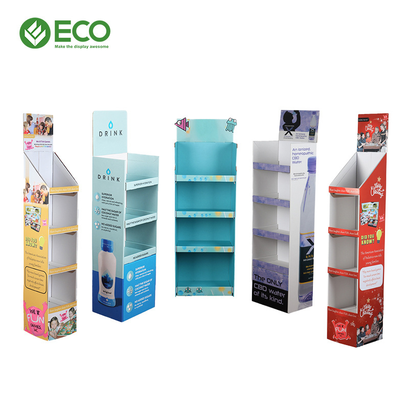 Promotional POP Cardboard Display Rack Carton Paper Corrugated Product POS Cardboard Floor Display Stands Shelf With Lcd Screen