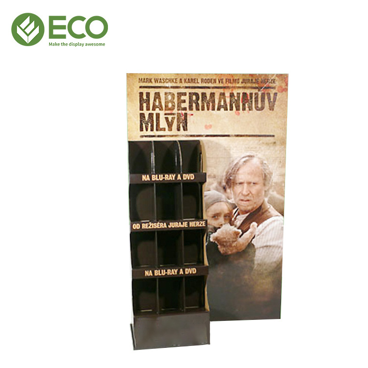 Customized Retail Corrugated Cardboard Floor Display Rack Pop Movies DVD CD Display Stand for Supermarket