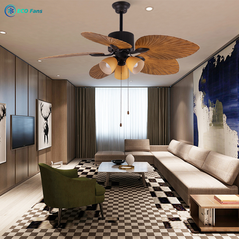 Fan Light Villa Living Room Retro Southeast Asia Electric Fan Ceiling Light Home Inverter Remote Control Acrylic Large Fan