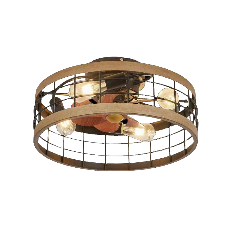 ECO 19 -inch retro embedded cage suspension fan lamp, low -key hanging fan of the farmhouse rural, 4 light bulbs