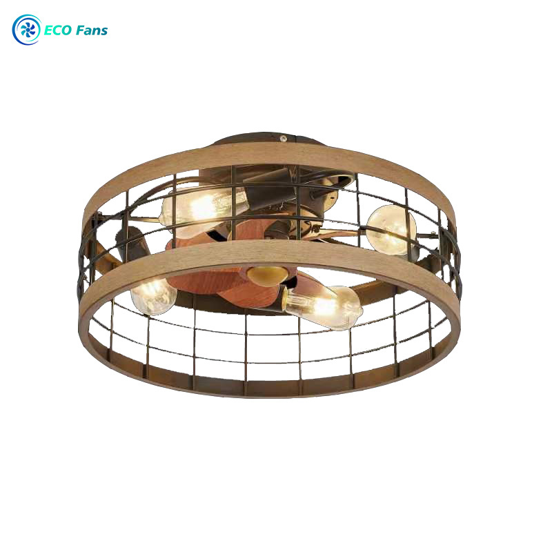 ECO 19 -inch retro embedded cage suspension fan lamp, low -key hanging fan of the farmhouse rural, 4 light bulbs