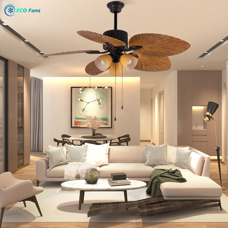 Fan Light Villa Living Room Retro Southeast Asia Electric Fan Ceiling Light Home Inverter Remote Control Acrylic Large Fan