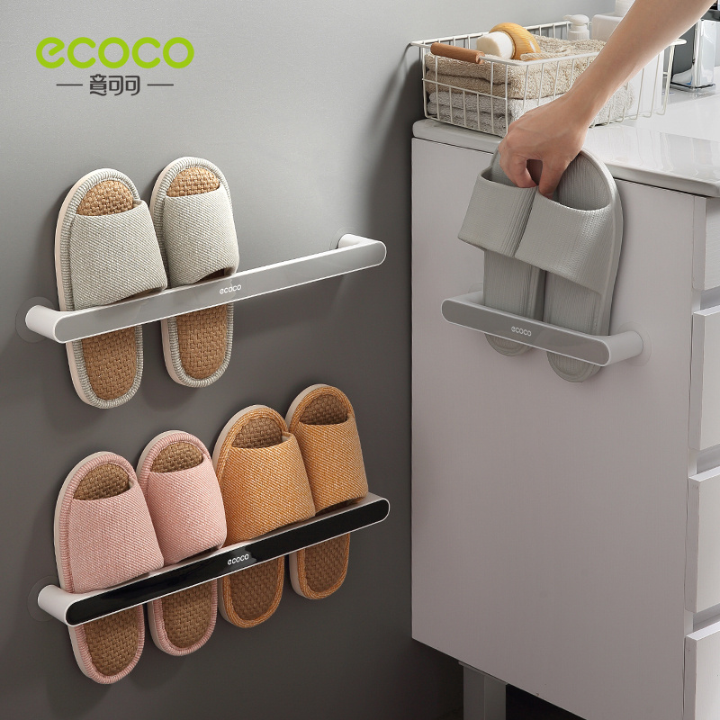 2023 New Plastic Free Punch Bathroom Storage Rack Slipper Holder Wall Mounted Shoes Rack