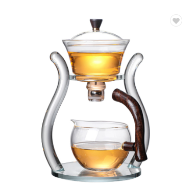 Q magnetic water diversion rotating cover bowl semi-automatic Heat-resistant glass tea set