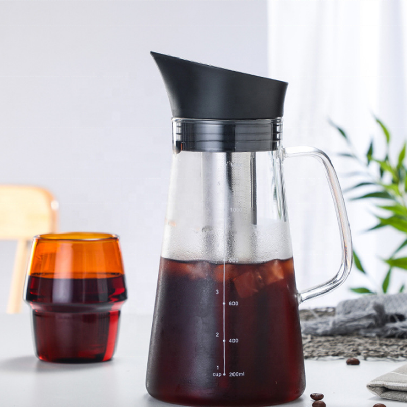 Airtight Cold Brew Iced Coffee Maker Tea Infuser with Spout 34oz Brewing Glass Carafe with Removable Stainless Steel Filter