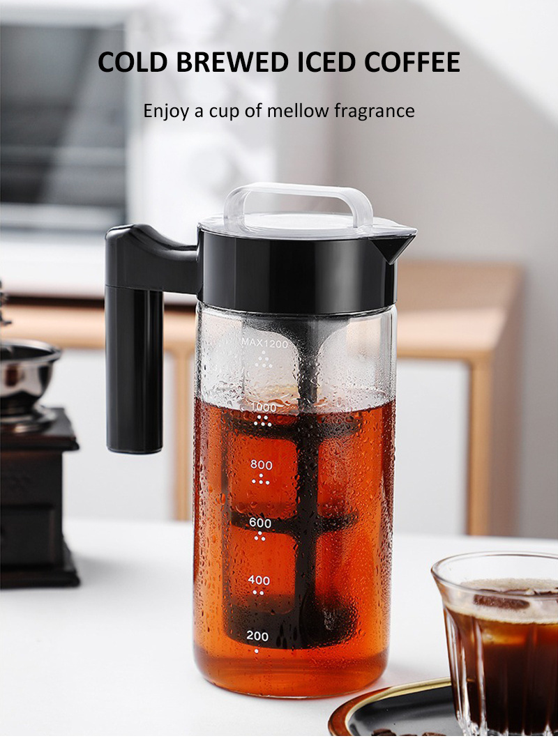 Airtight Cold Brew Iced Coffee Maker Iced Tea Maker with Spout 1200 ML Brewing Glass Carafe with Removable Infuser BestSuppliers