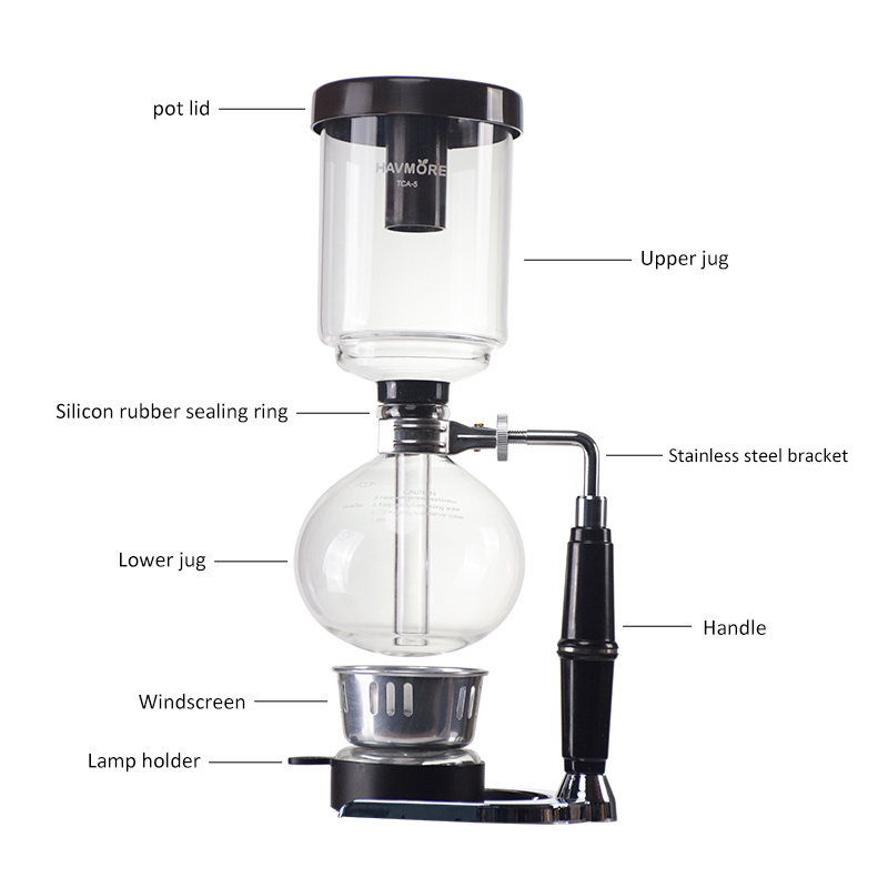 T Ecocoffee BT3 300/500ML Coffee Siphon Pot Glass Coffee Maker For Home & Office Use