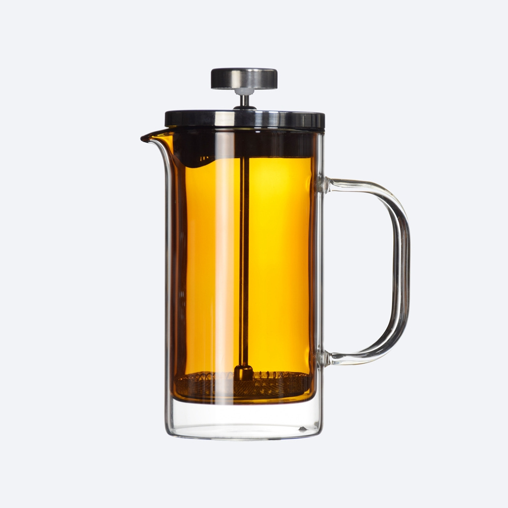 Ecocoffee 350ml Brown Double wall Glass French Press with Stainless steel metal Filter Barista accessories XT12