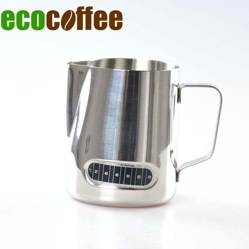 Q Milk Jug 600ml Stainless Steel Frothing Pitcher Pull Flower Cup Temperature Display Coffee Milk Frother Latte Art Milk Foam To