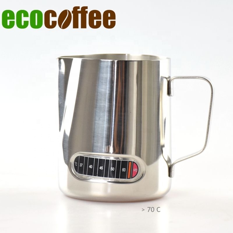 Q Milk Jug 600ml Stainless Steel Frothing Pitcher Pull Flower Cup Temperature Display Coffee Milk Frother Latte Art Milk Foam To