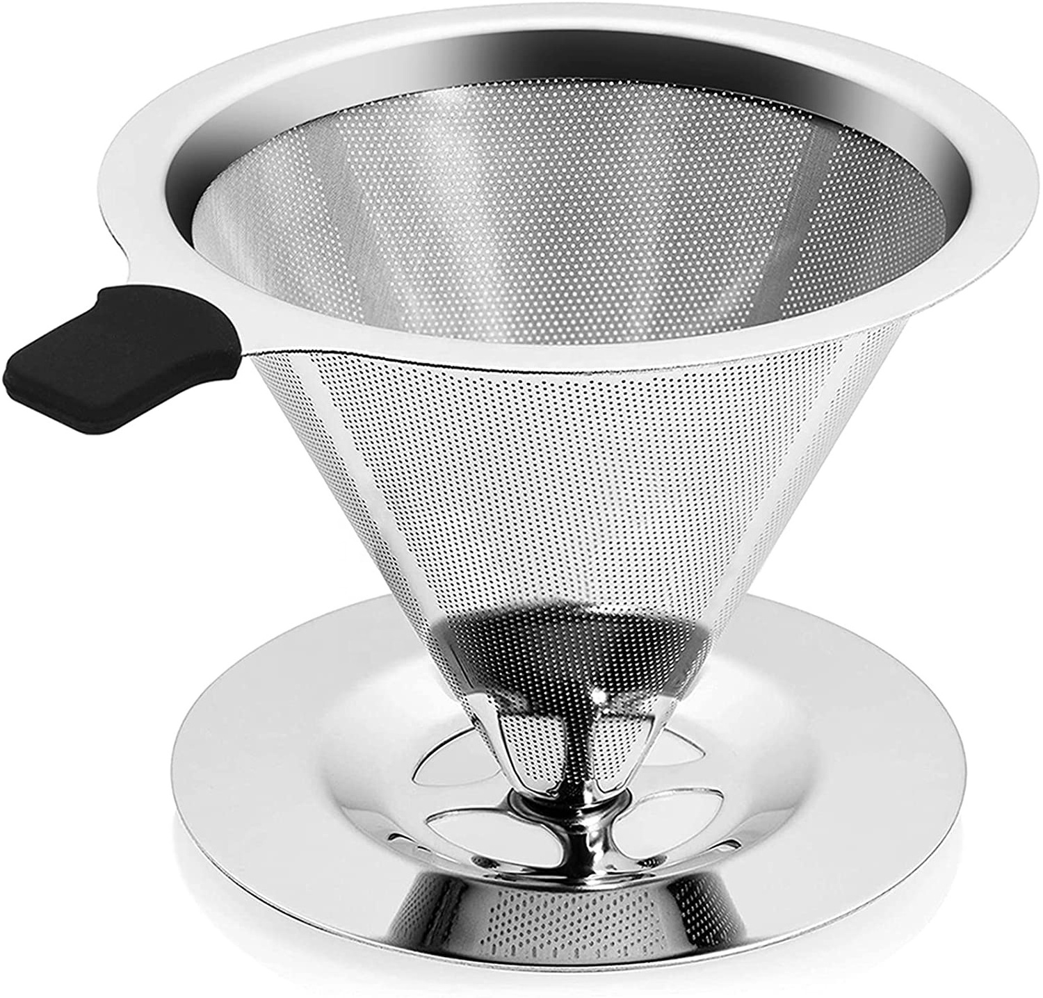 Pour Over Coffee Dripper Filter, 2 Cups 4 Cups Double Mesh Paperless Manual Reusable Permanent Coffee Cone Stainless Steel