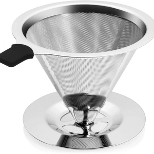 Pour Over Coffee Dripper Filter, 2 Cups 4 Cups Double Mesh Paperless Manual Reusable Permanent Coffee Cone Stainless Steel