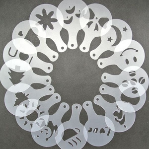 PP-16 DIY 16Pcs/set White Color Customized Plastic Coffee Cappuccino Foam Latte Art Stencil Decorating Stencils