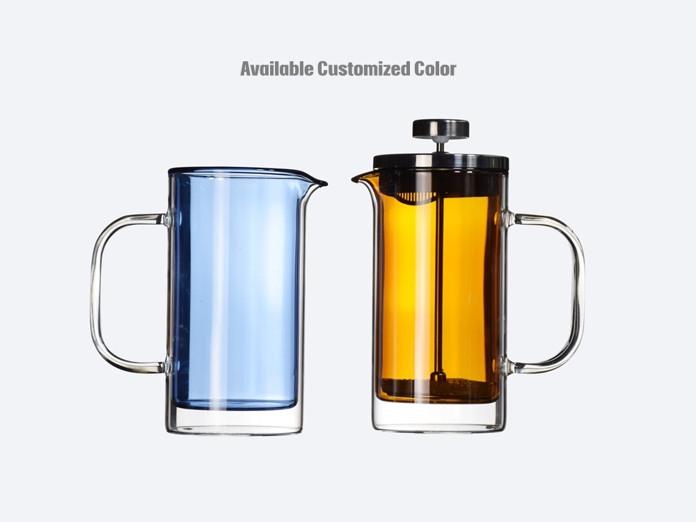 Ecocoffee 350ml Brown Double wall Glass French Press with Stainless steel metal Filter Barista accessories XT12