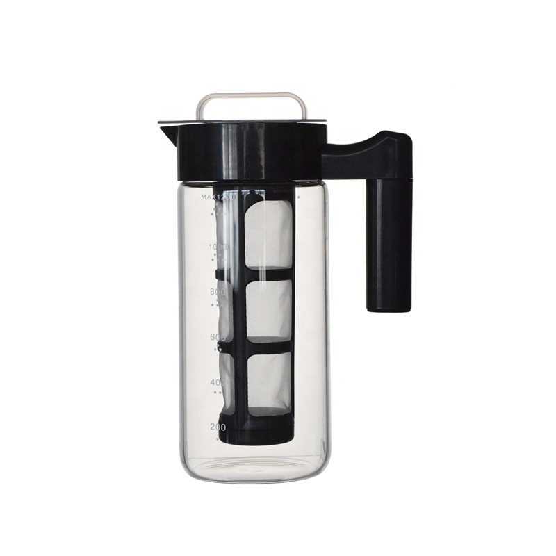 Airtight Cold Brew Iced Coffee Maker Iced Tea Maker with Spout 1200 ML Brewing Glass Carafe with Removable Infuser