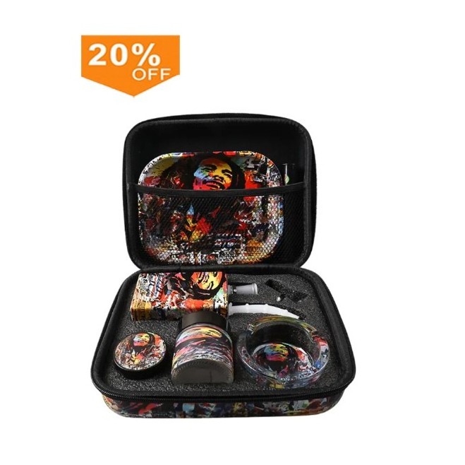 new online wholesale price portable smoking set color printing cigarette tray smoke grinder ashtray 7-piece set