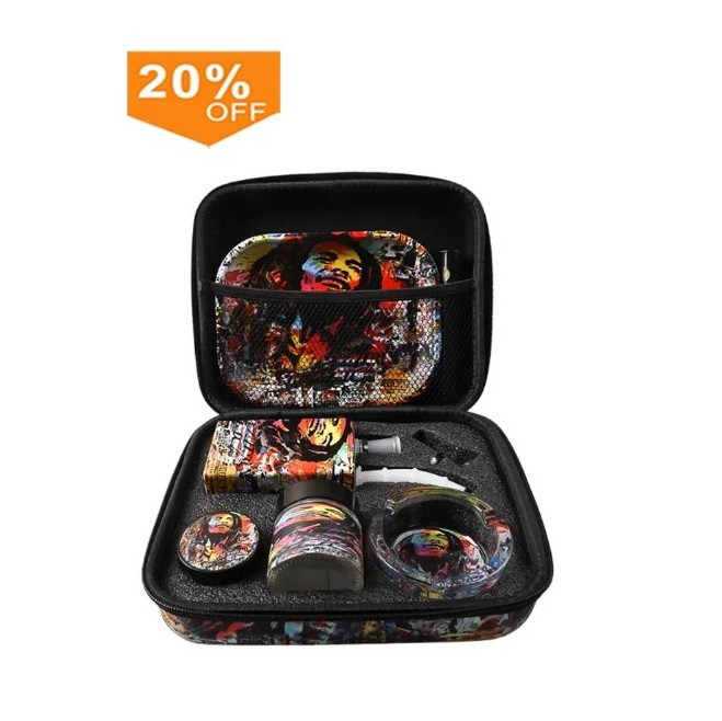 new online wholesale price portable smoking set color printing cigarette tray smoke grinder ashtray 7-piece set