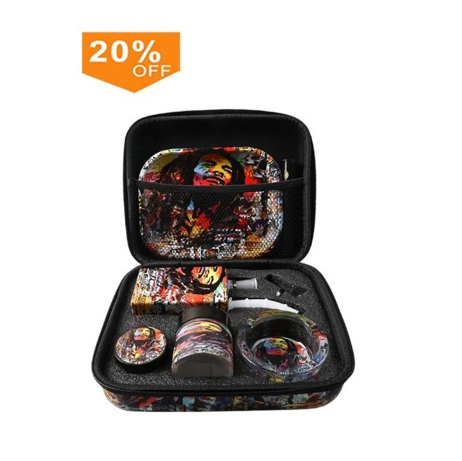 new online wholesale price portable smoking set color printing cigarette tray smoke grinder ashtray 7-piece set