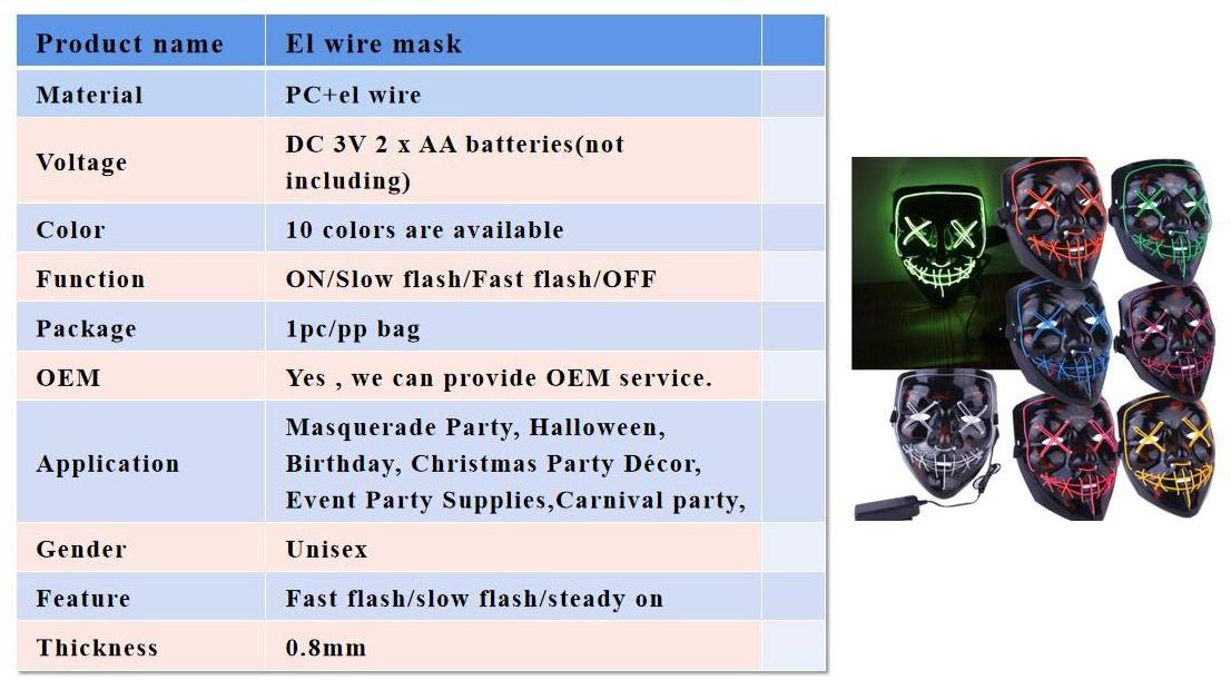 New Halloween Neon LED Mask Party Costume Purge Masks scary horror mask Cosplay