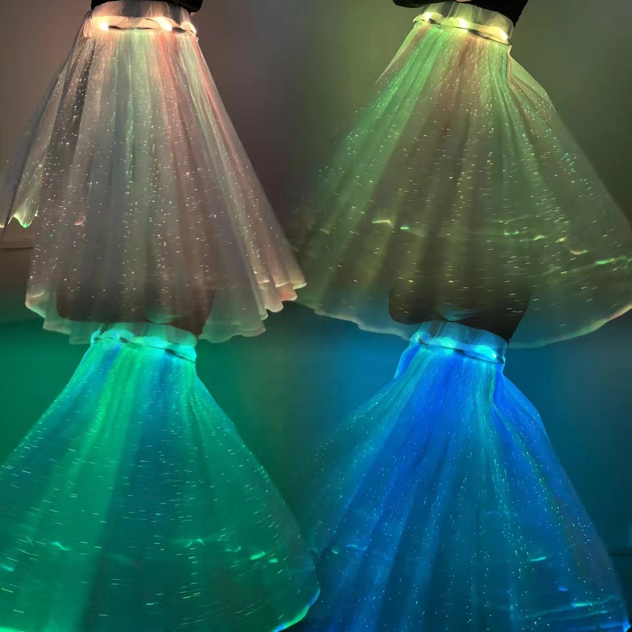 RGB LED Light Up Luminous Optical Multi Colors Led Glowing Optic Fiber Dress Shining In Dark For Party Event