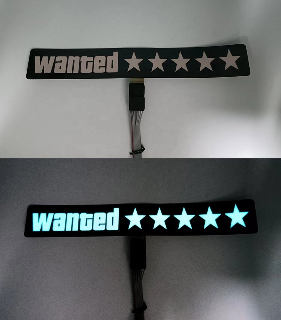 Customized LOGO Display Panel Light up 5 Stars Wanted Sticker LED label Panel EL LED Car Stickers