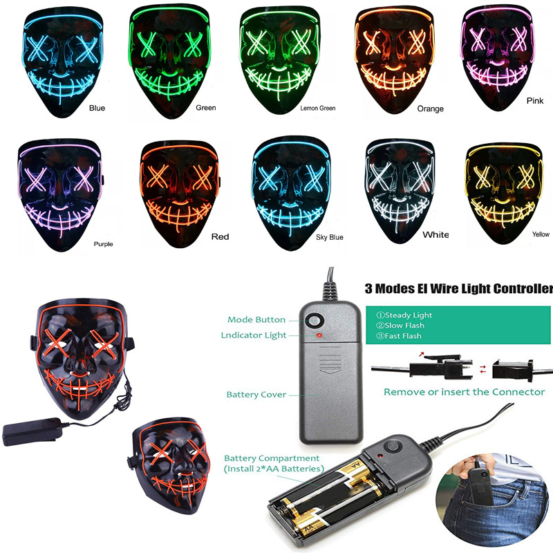 New Halloween Neon LED Mask Party Costume Purge Masks scary horror mask Cosplay