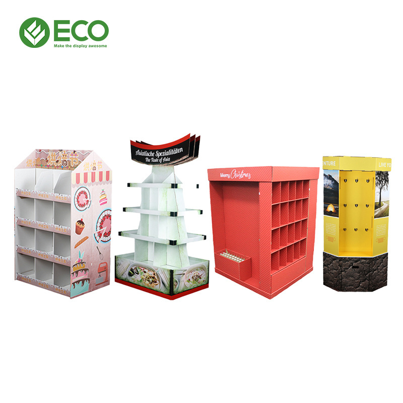 Supermarket POP Display Stand Paper Floor Coffee Tea Bag Display Shelf