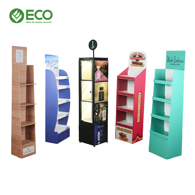 Supermarket POP Display Stand Paper Floor Coffee Tea Bag Display Shelf