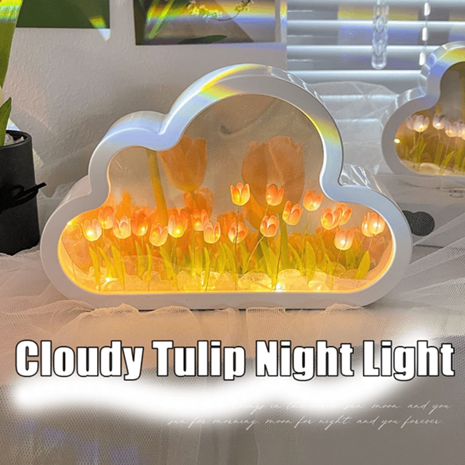 2024 DIY Handmade Tulip Night Light Cloud Tulip Mirror Light Lampara De Tulipanes Bedroom Furniture Decoration Simulation Flower