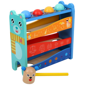 Montessori Toys Pounding Ball Drop Toy Cartoon Shape Wooden Four Track Hammer Toy For Toddlers