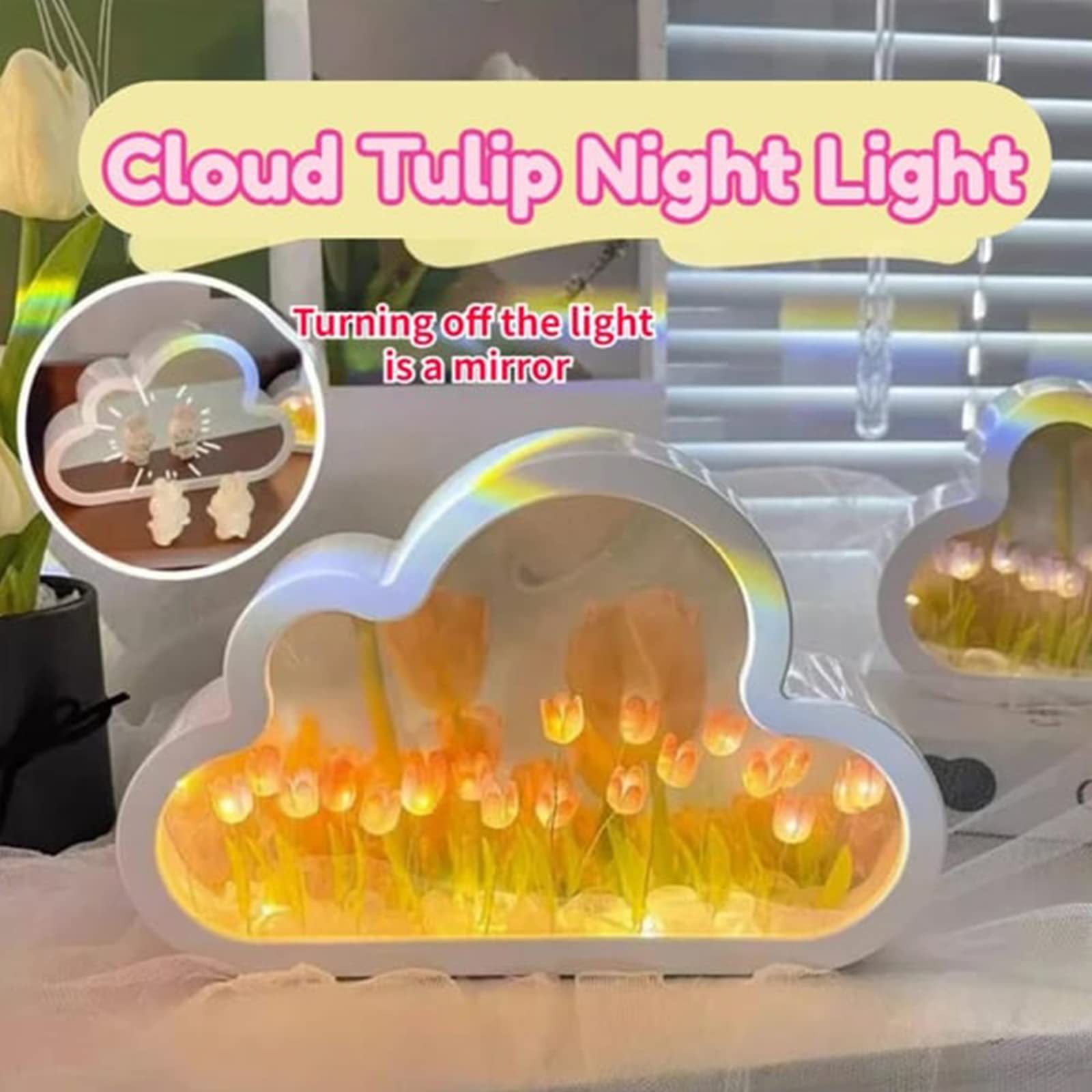 2024 DIY Handmade Tulip Night Light Cloud Tulip Mirror Light Lampara De Tulipanes Bedroom Furniture Decoration Simulation Flower