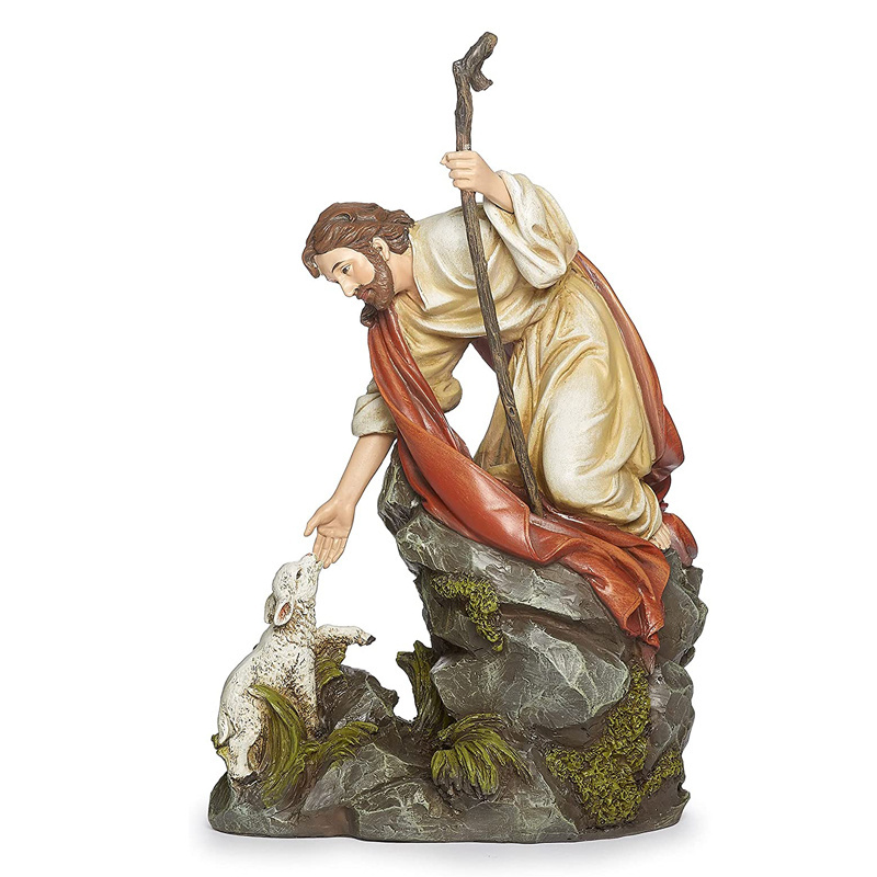 Custom Handmade Resin Craft Sculpture Catholic Renaissance Religious Items Statues Jesus Christ With Lamb Religious Figurine