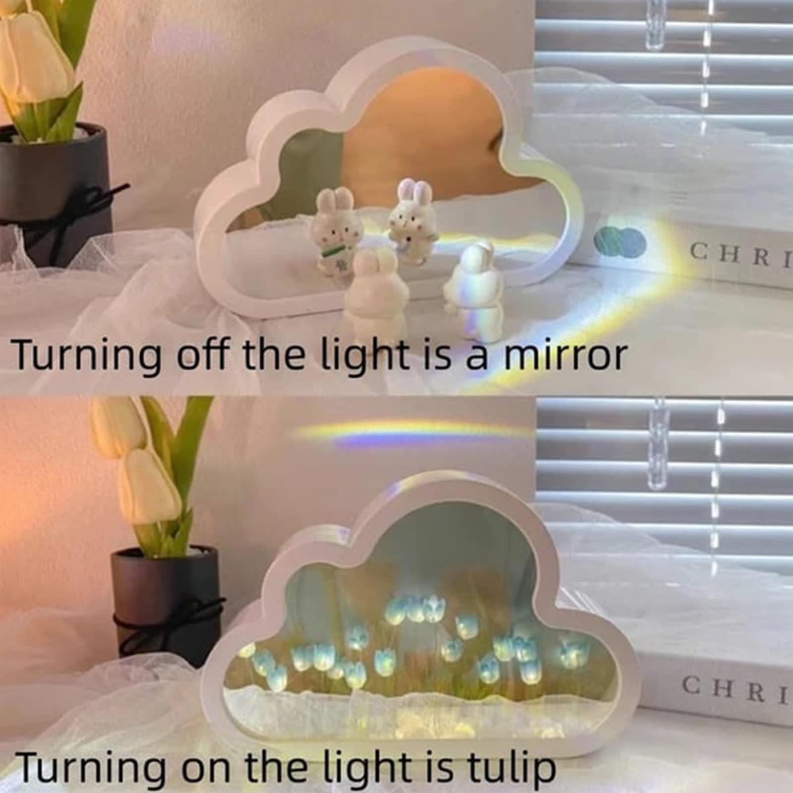 2024 DIY Handmade Tulip Night Light Cloud Tulip Mirror Light Lampara De Tulipanes Bedroom Furniture Decoration Simulation Flower