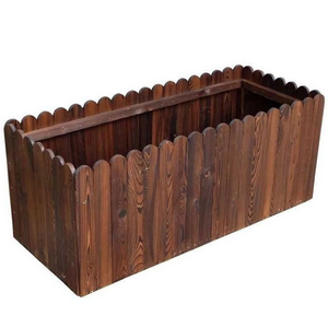 Wood Outdoor Planter Box with Teak Oil Finish Square Wooden Flower and Herb Pot for Garden, Porch and Patio Outdoor Plant Box