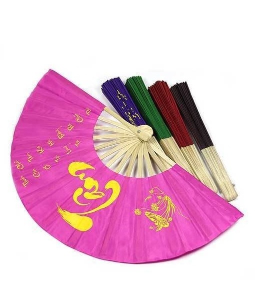 Promotional folding bamboo silk hand fans with customized logo private brand from Vietnam wholesale