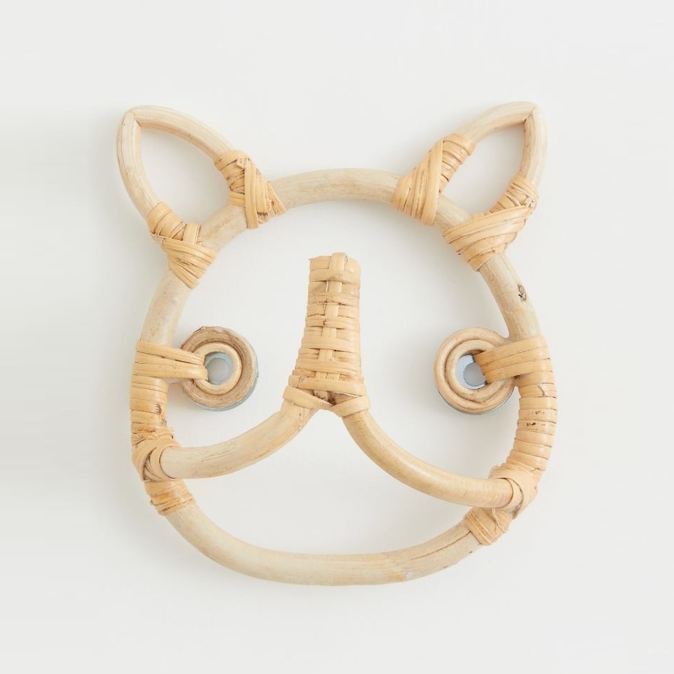 Kids children baby bed room decor rattan wall hooks and coat racks animal shaped cute cat hanger hook