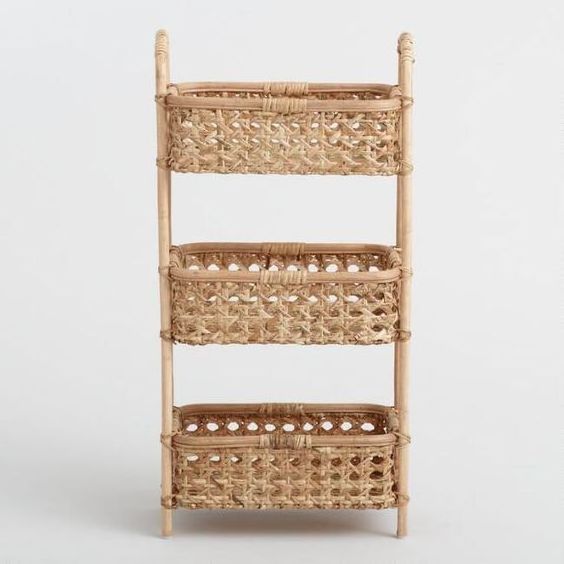 Natural rattan storage laundry basket 3 tier standing shelf baskets for home and kitchen decoration made in Vietnam