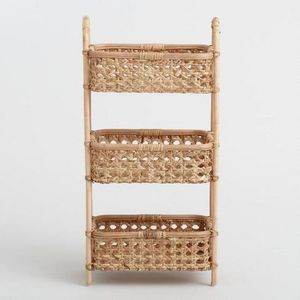 Natural rattan storage laundry basket 3 tier standing shelf baskets for home and kitchen decoration made in Vietnam