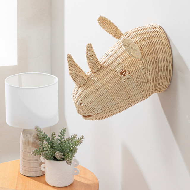 Wall-mounted animals children room animal head wall hanging kids nursery room decor lovely rattan woven hippo heads