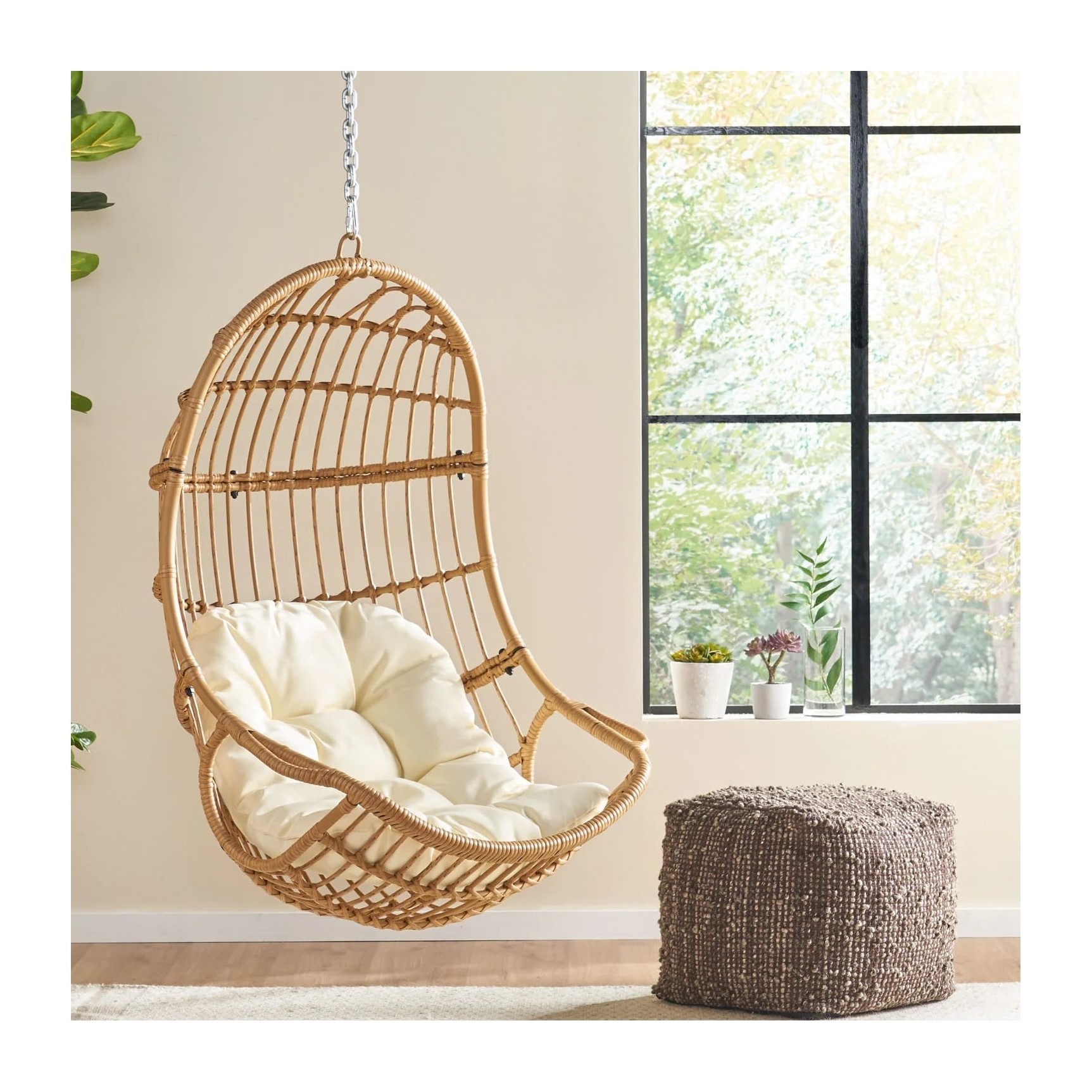 Single seater swings natural rattan wicker swing hanging egg chair top quality unique outdoor decor