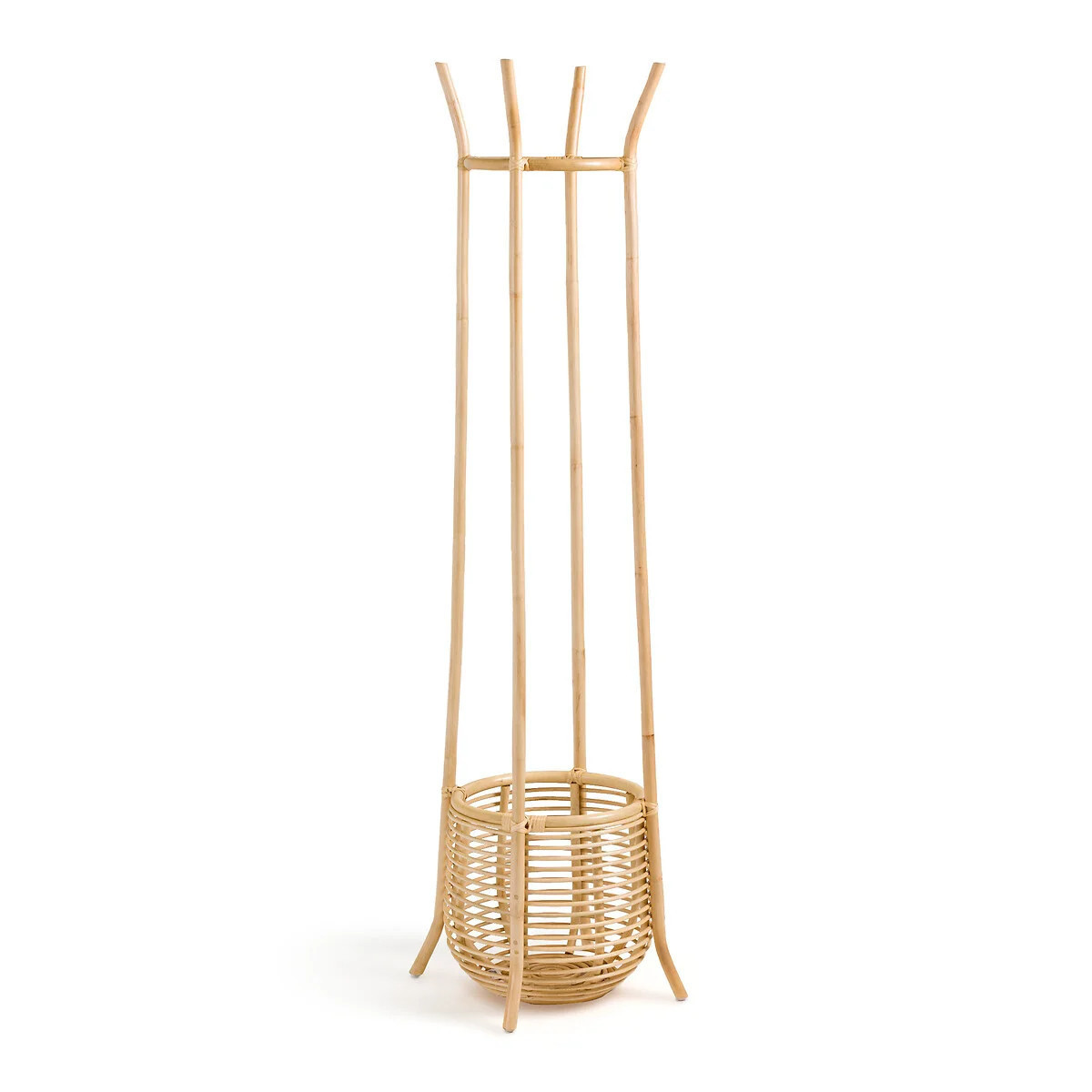 Multifunctional rattan coats hang racks entryway wooden coat rack hanger stand with storage basket for kids and adults