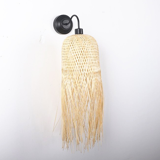 Sustainable bamboo boho wall lights for home indoor handmade sconce light style walls decorative lamps