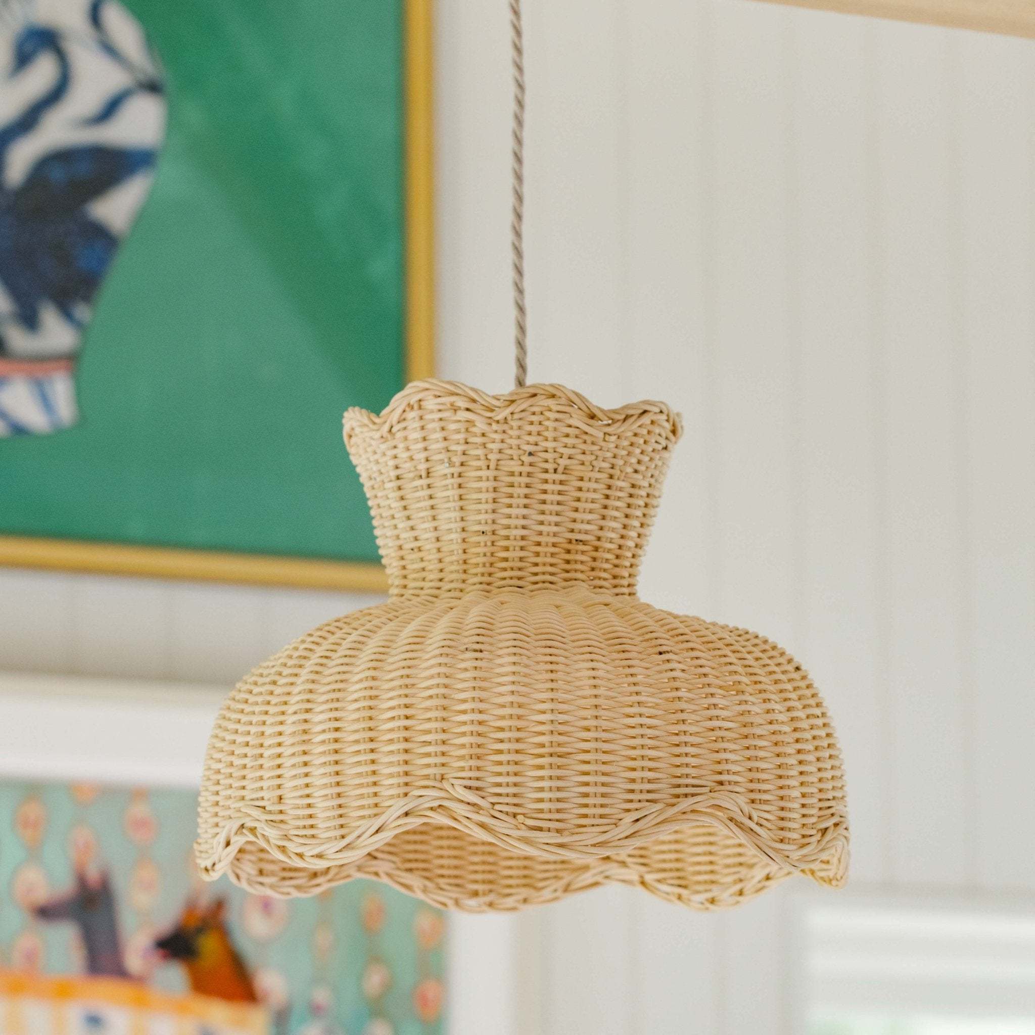 Best selling wicker flower shape light lamp high quality rattan handmade lampshade for children's ceiling lighting