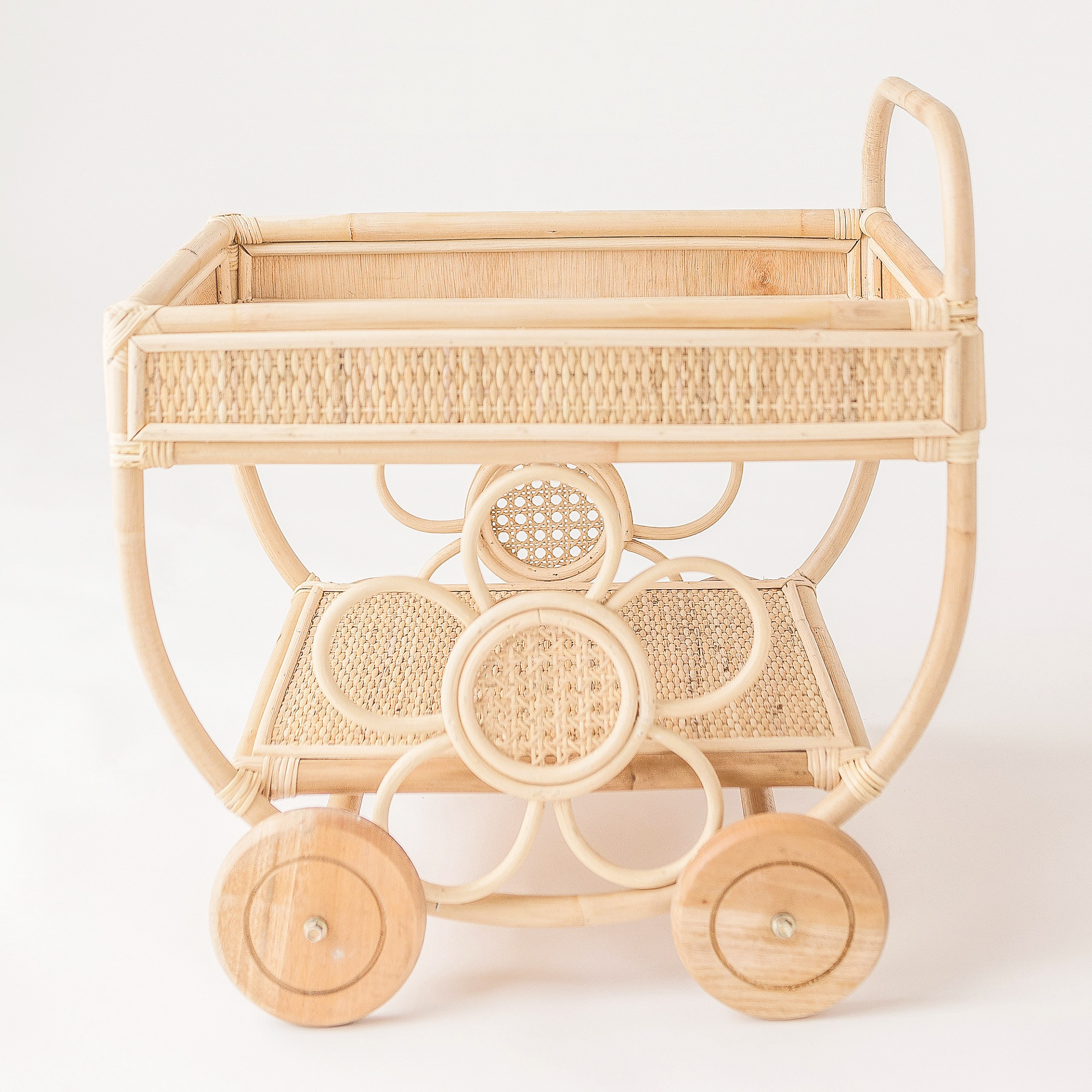 Hot trend miniature rattan children toys small drink carts with wheels handmade playful food cart toy for kids