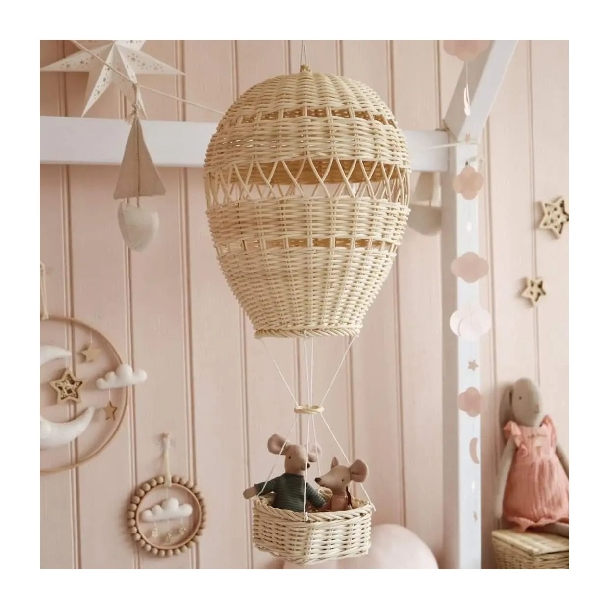 New design nursery bedroom decor hanging hot air balloon made of rattan cheap price natural craft